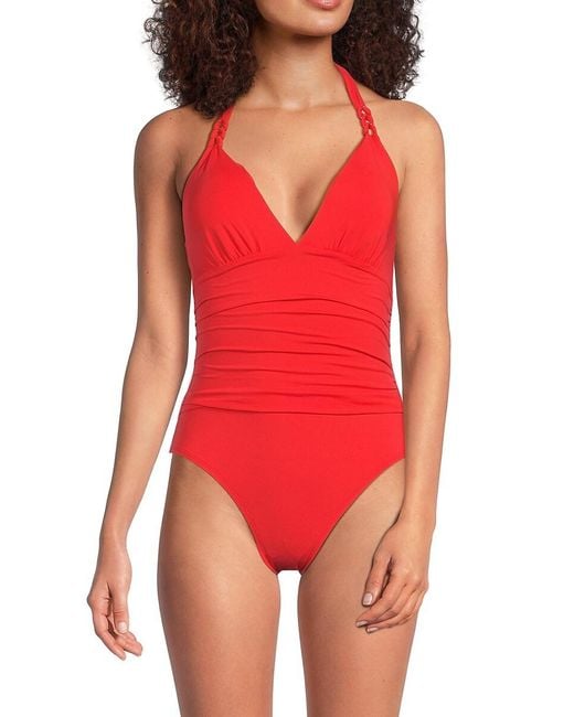 Bleu Rod Beattie Red Mio Draped One Piece Swimsuit