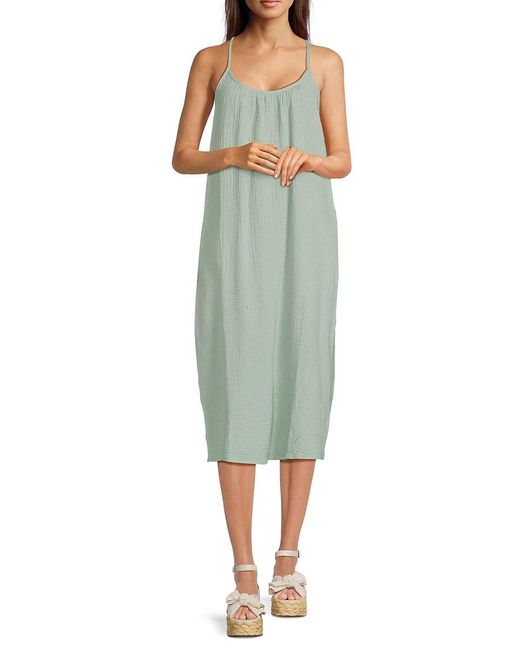 Saks Fifth Avenue Green Scoopneck Shift Midi Dress