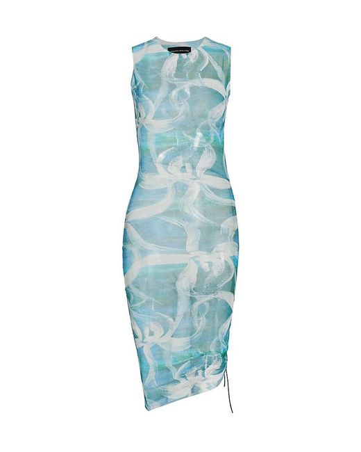 Louisa Ballou Blue Heatwave Abstract Ruched Mini Dress