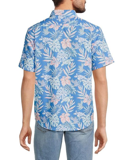 Vintage Summer Blue Tropical Print Shirt for men