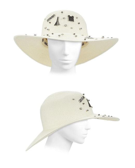 Karl Lagerfeld White Textured Embellished Sun Hat