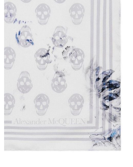 McQueen Chiaroscuro Biker Silk Foulard Scarf in White | Lyst