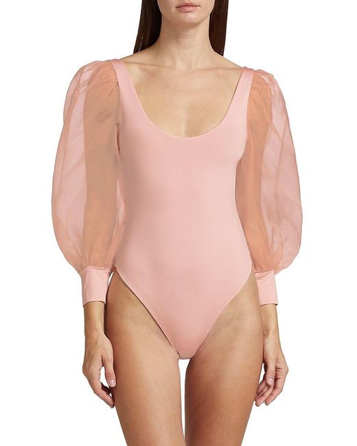 Alice + Olivia White Jillianne Semi-Sheer-Bodysuit