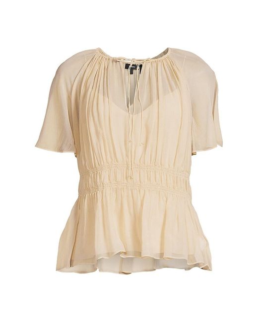 Theory Natural Flutter Sleeve Silk Peasant Top