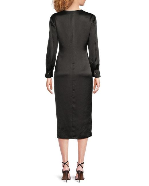 Theory Black Twist Front Satin Midi-Dress