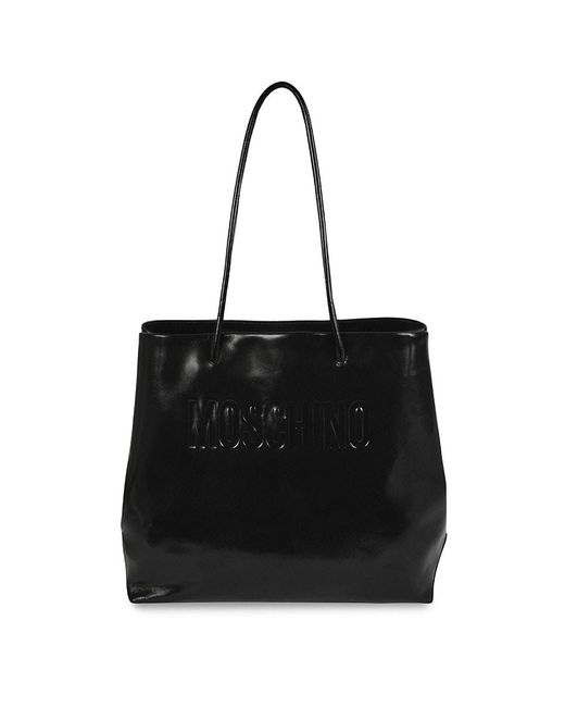 Moschino Black Embossed Logo Leather Tote