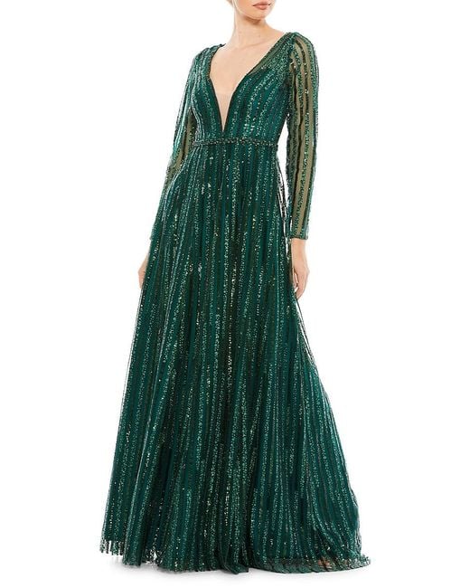mac duggal green sequin gown