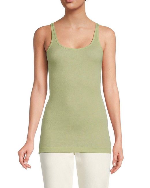Vince Favorite Ribbed Pima Cotton Blend Tank Top in Green