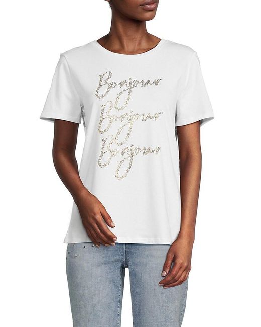 Karl Lagerfeld White Bonjour Embellished T Shirt