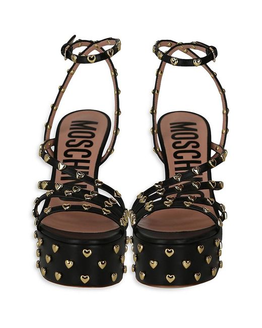 Moschino Black Heart Studded Leather Sandals