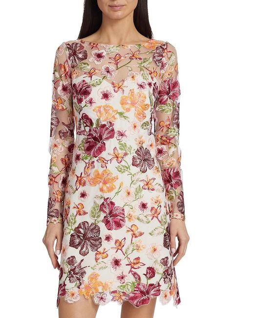 Marchesa Floral Embroidered Mini Dress
