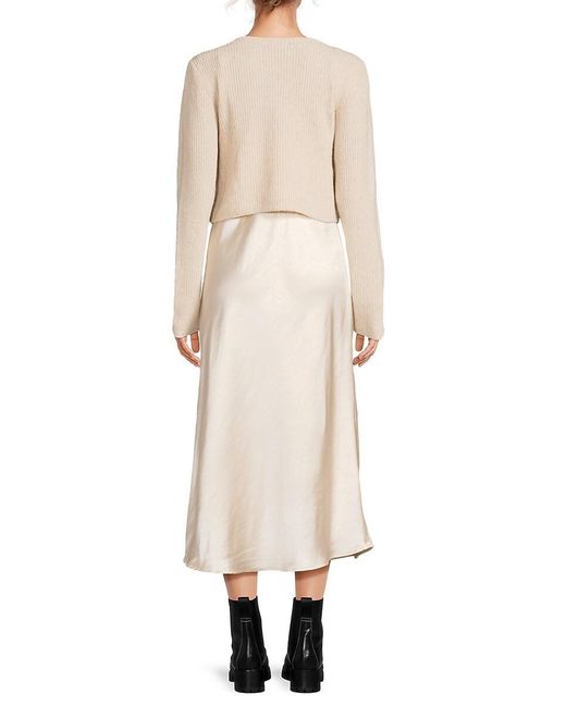 Design History Natural Nat 2-Piece Twisted Sweater & Satin Midi Dress Set