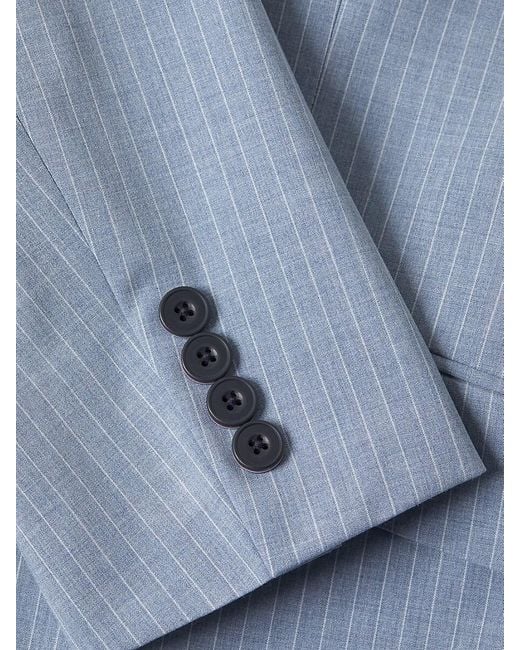Ben Sherman Blue Pinstriped Stretch Slim-Fit Suit for men