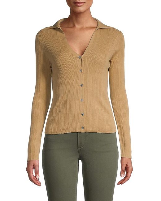 Vince Ribknit Collared Cardigan in Green Lyst