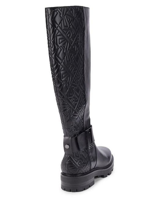 Karl Lagerfeld Black Meara Logo Quilted Knee High Boots