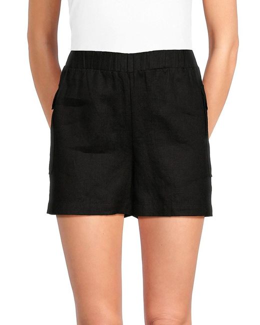 Saks Fifth Avenue Black Flat Front 100% Linen Shorts
