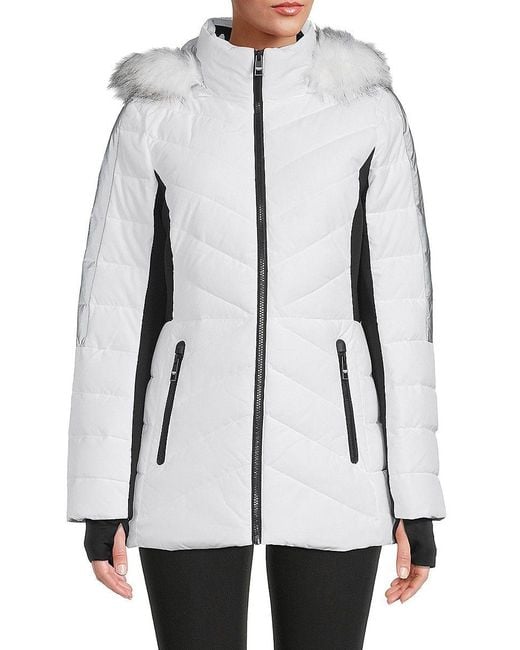 MICHAEL Michael Kors Missy Faux Fur Hood Puffer Jacket in White | Lyst