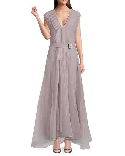 Brunello Cucinelli Gray Silk Asymmetric A-Line Gown