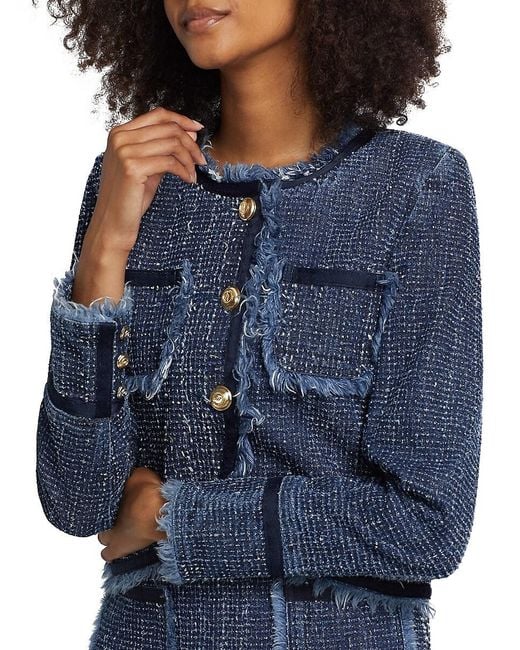 Cinq À Sept Blue Denim Bouclé Tailored Jacket