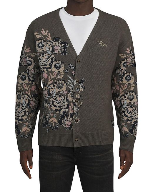PRPS Gray Floral Jacquard Cardigan for men
