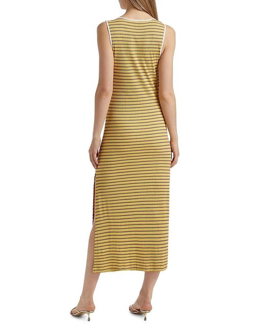 Ramy Brook Metallic Everest Striped U-Neck Knit Midi-Dress