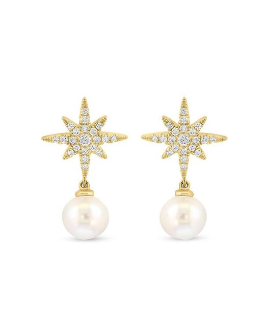 Saks Fifth Avenue Metallic 14K, Freshwater Pearl & 0.16 Tcw Diamond Drop Earrings