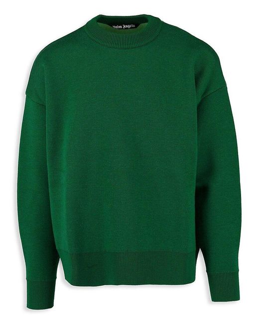 Palm Angels Green Palm Tree Crewneck Wool Sweater for men