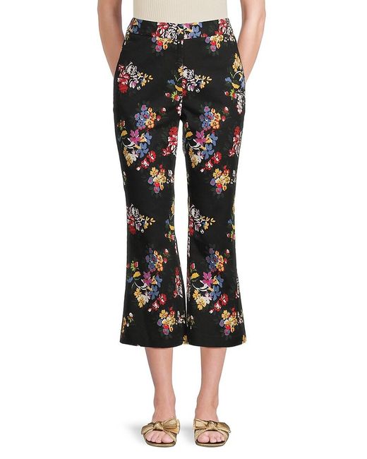 Adam Lippes Black Kennedy Floral Cropped Flare Pants