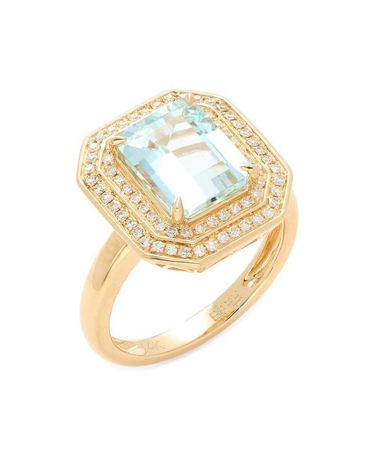 Effy Metallic 14K, 0.29 Tcw Diamond & Aquamarine Double Halo Ring