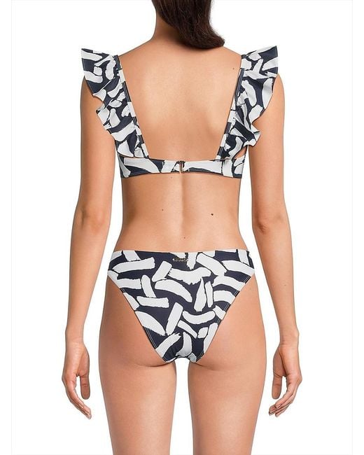 MILLY Black Brushstroke Ruffled Bikini Top