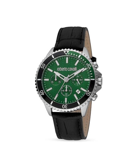 Roberto Cavalli Green 42mm Stainless Steel & Leather Strap Watch for men