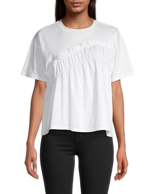 Jason Wu White Ruffled Cotton T-Shirt