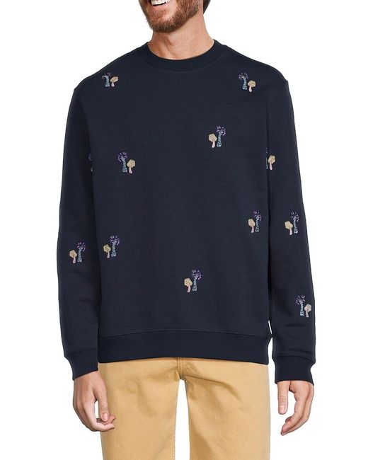 Scotch & Soda Blue Paisley Embroidered Sweatshirt for men