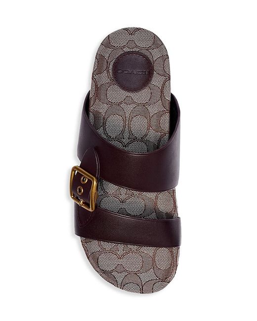 COACH Signature Leather Slides in Brown | Lyst UK