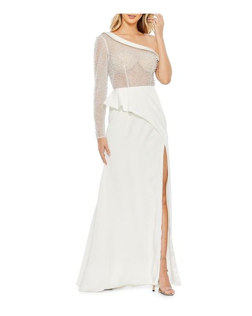 Mac Duggal Faux Pearl One Shoulder Gown in Ivory (White) Lyst