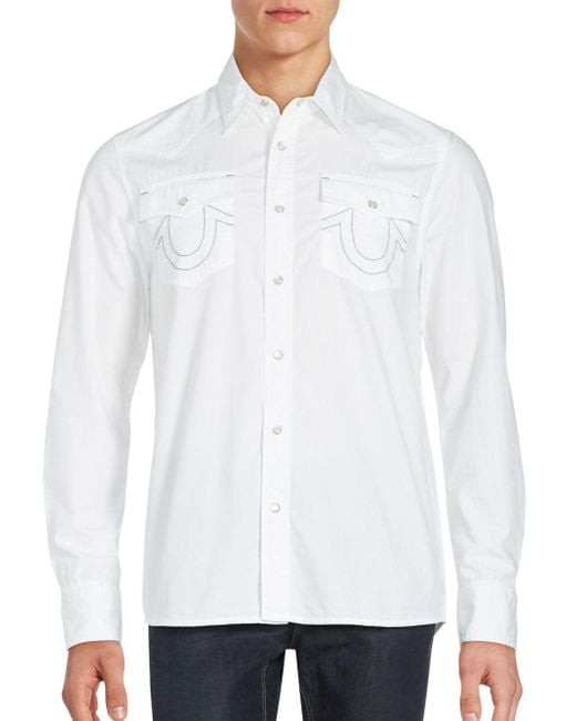 True Religion White Solid Button-up Shirt for men