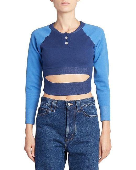 MERYLL ROGGE Blue Cropped Raglan Baseball T-Shirt