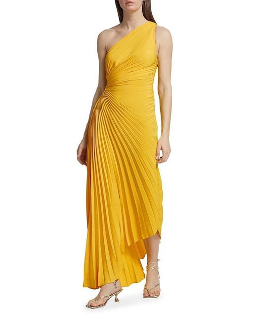 A.L.C. Delfina Pleated One Shoulder Gown in Yellow Lyst UK