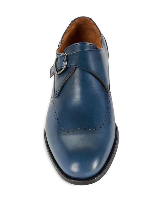 Saks Fifth Avenue Blue Mark Leather Monk Strap Shoes for men