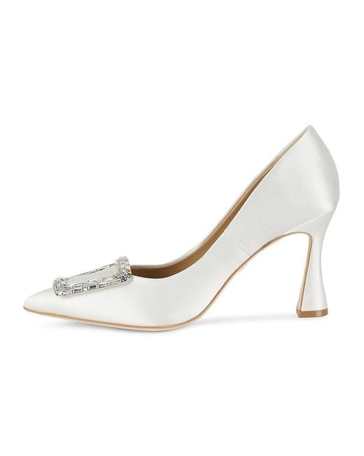 Badgley Mischka White Aubree 85mm Embellished Satin Pumps