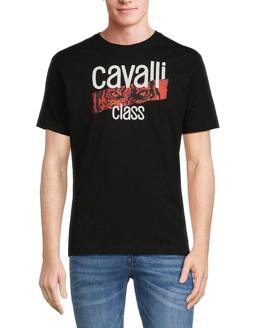 Class Roberto Cavalli Black Logo Graphic Tee for men