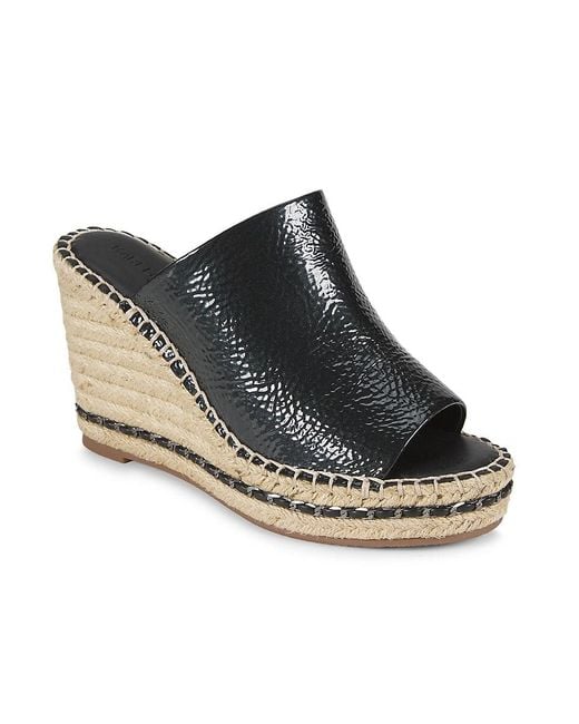 Karl Lagerfeld Black Carina 95mm Leather Wedge Espadrille Sandals