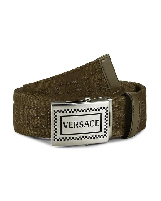 Versace Brown Box Frame Buckle Canvas Belt for men