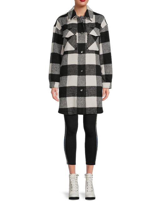 DKNY Black Buffalo Plaid Shirt Coat