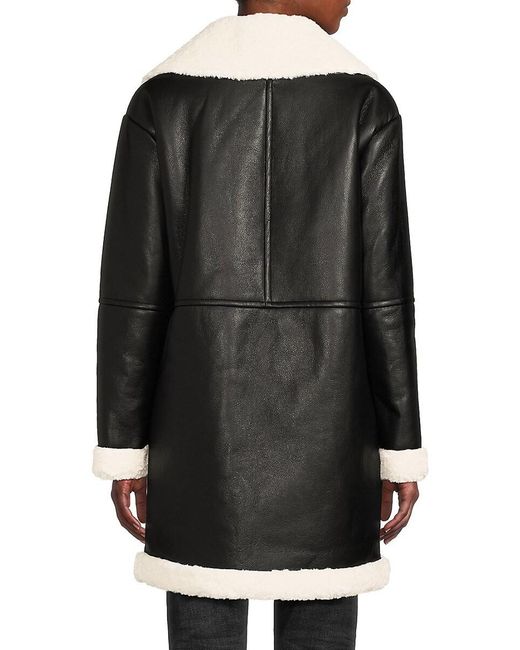 Calvin Klein Black Faux Leather & Faux Fur Moto Coat
