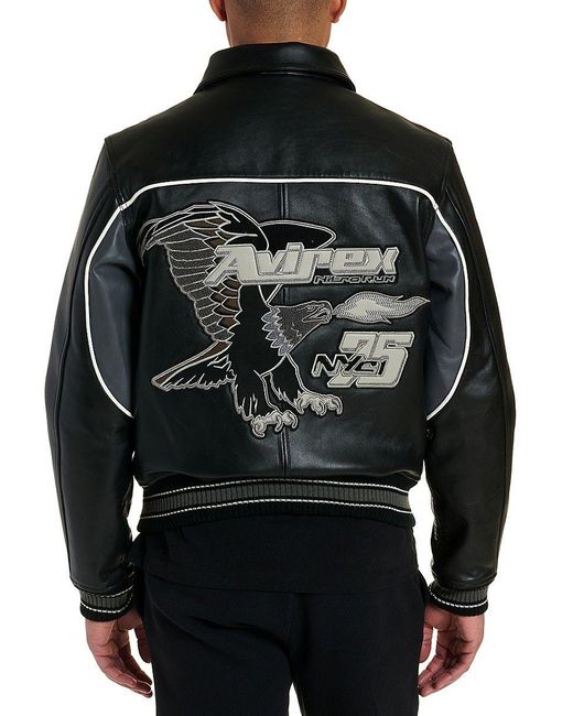 Avirex Nitro Run Leather Jacket in Blue for Men | Lyst