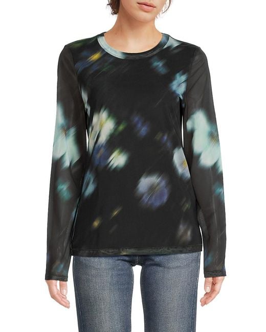 Rag & Bone Black Aliyah Floral Mesh Crew Top