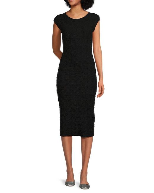 Isaac Mizrahi New York Black Bubble Knit Sheath Midi Dress