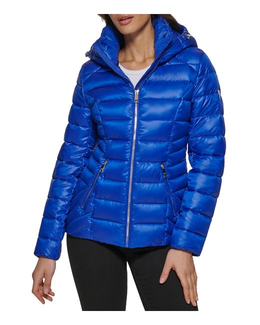 Guess Synthetic Hooded Puffer Jacket in Indigo (Blue) Lyst