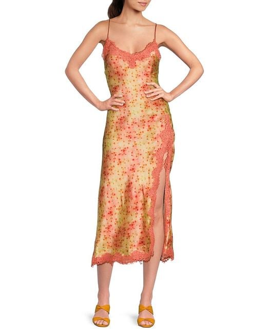 Cami NYC Women's Orange Peride Floral Silk Slip Midi-Dress